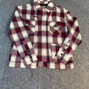 Richie Le Deconstructed Plaid Flannel Shirt Burgundy Cream RLC23-048 Mens Small